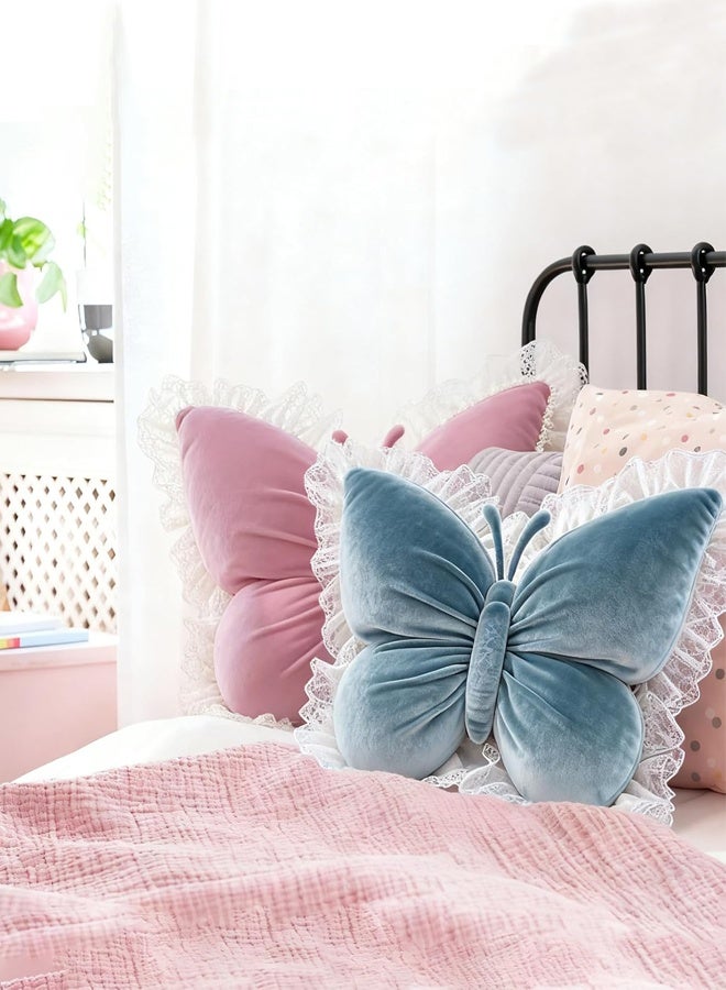 GUDOO وسادة فراشة، وأريكة على شكل فراشة مزخرفة بثاث، وكراسي مكتبية، وكراسي سيارات، وسادة دعم خصرية مخملية (وردية) - Image 2